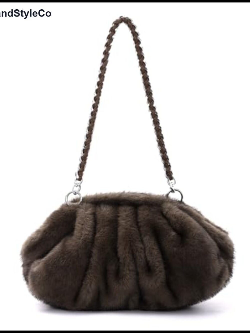 Faux Fur Clutch Purse for Women Formal Furry Evening Handbag Ruched Cloud